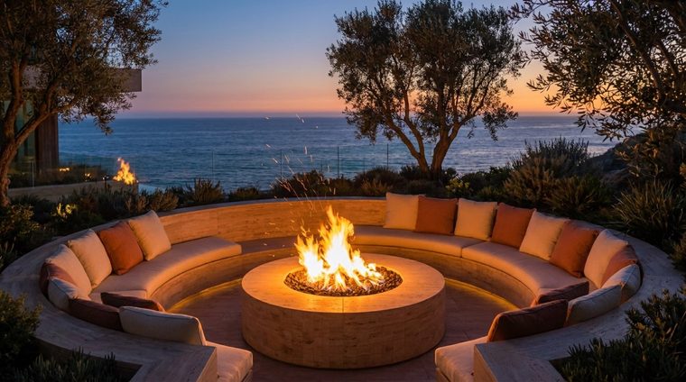 Terrace fire pit dusk